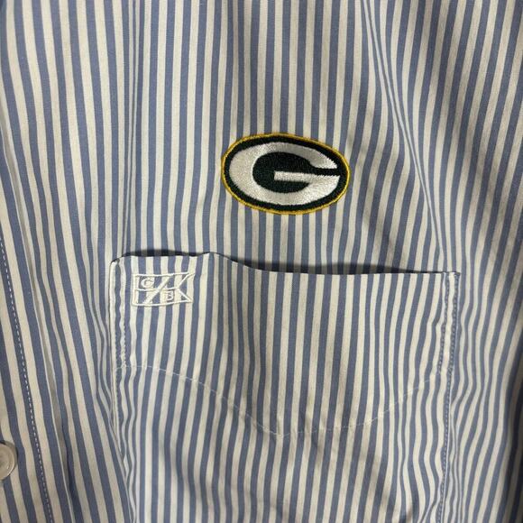 Cutter & Buck Green Bay Packers Button Front Dress Shirt Cotton XXL Blue Striped - Picture 4 of 8